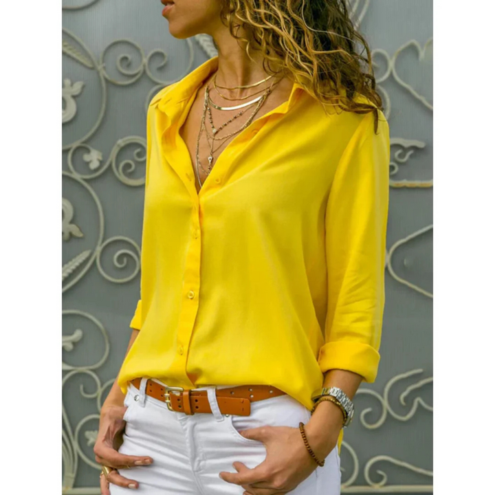 Eva | Damen Sommer Knopfleiste V-Ausschnitt Bluse