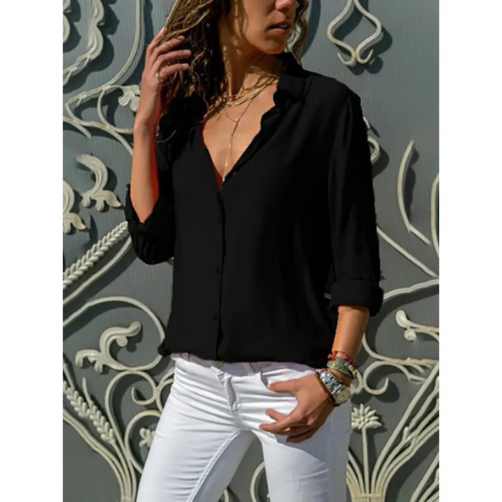 Eva | Damen Sommer Knopfleiste V-Ausschnitt Bluse