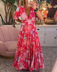 Liv | Abito maxi floreale da donna con scollo a V e maniche corte