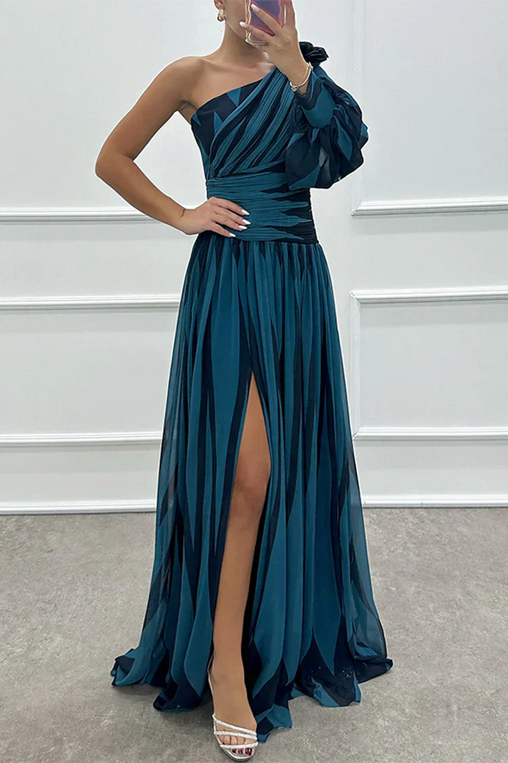 Frederike | Damen Elegante One-Shoulder Hochzeitsgastkleid