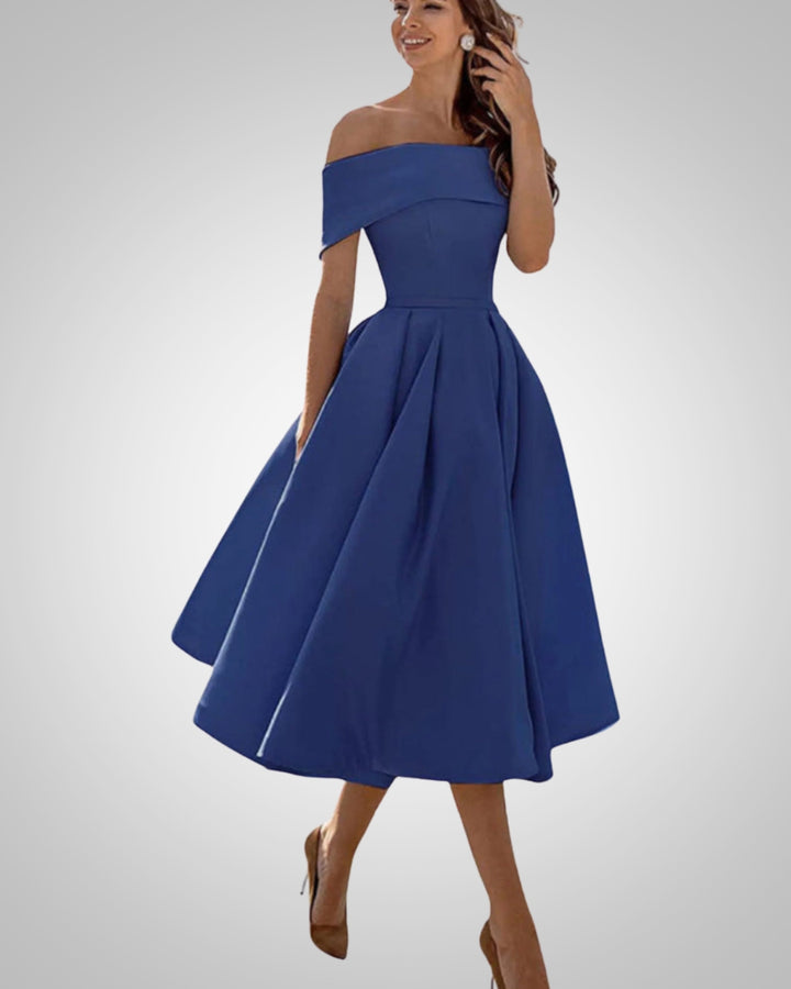 Isabella | Damen Sommer Off-Shoulder A-Linien Midikleid