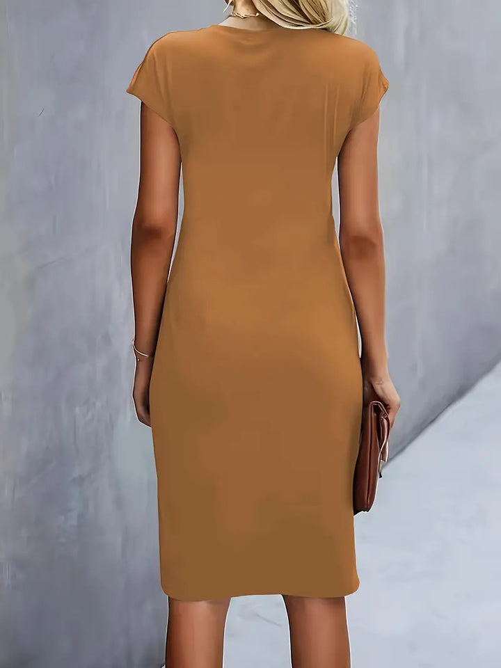 Isla | Damen Elegant Rundhalsausschnitt Bodycon Midi Kleid