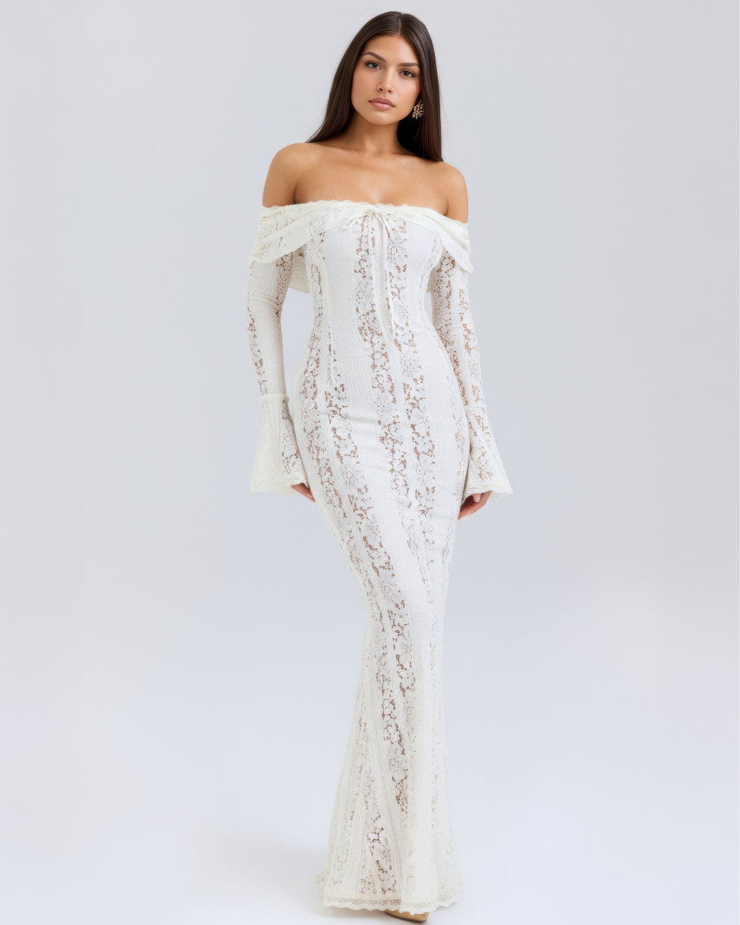 Christa | Damen Elegantes Off Shoulder Hochzeitsgastkleid mit Spitze