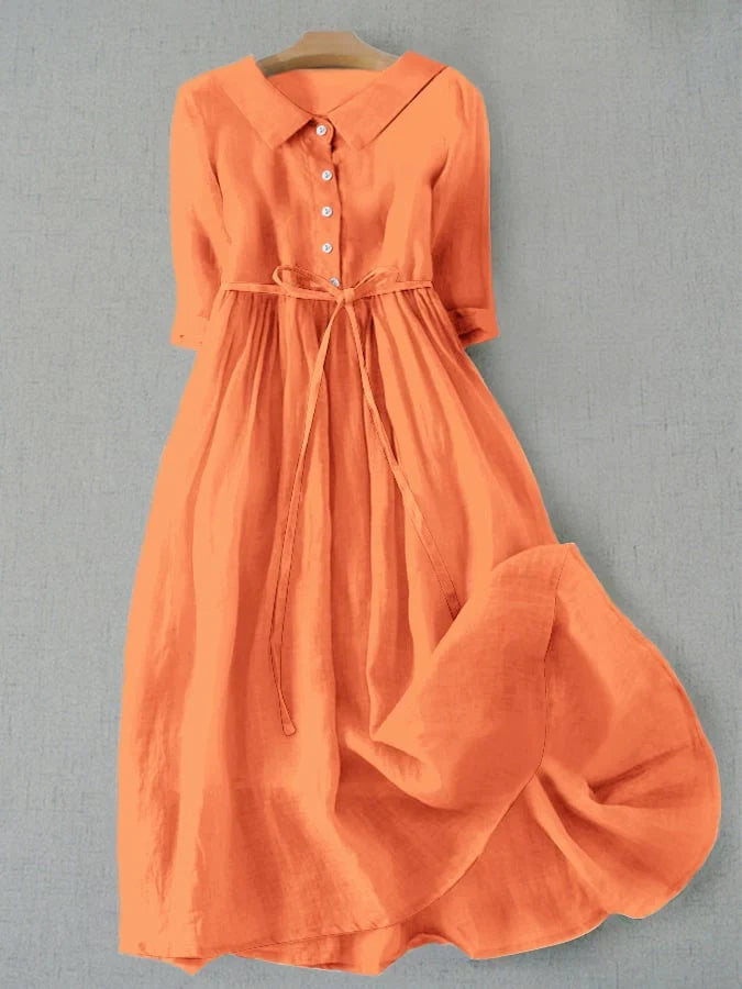 Ella | Damen Knopfleiste Leinen Sommerkleid