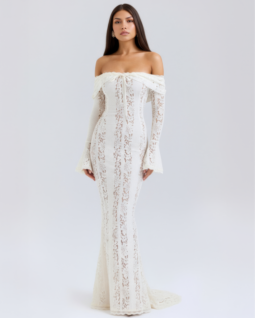 Christa | Damen Elegantes Off Shoulder Hochzeitsgastkleid mit Spitze