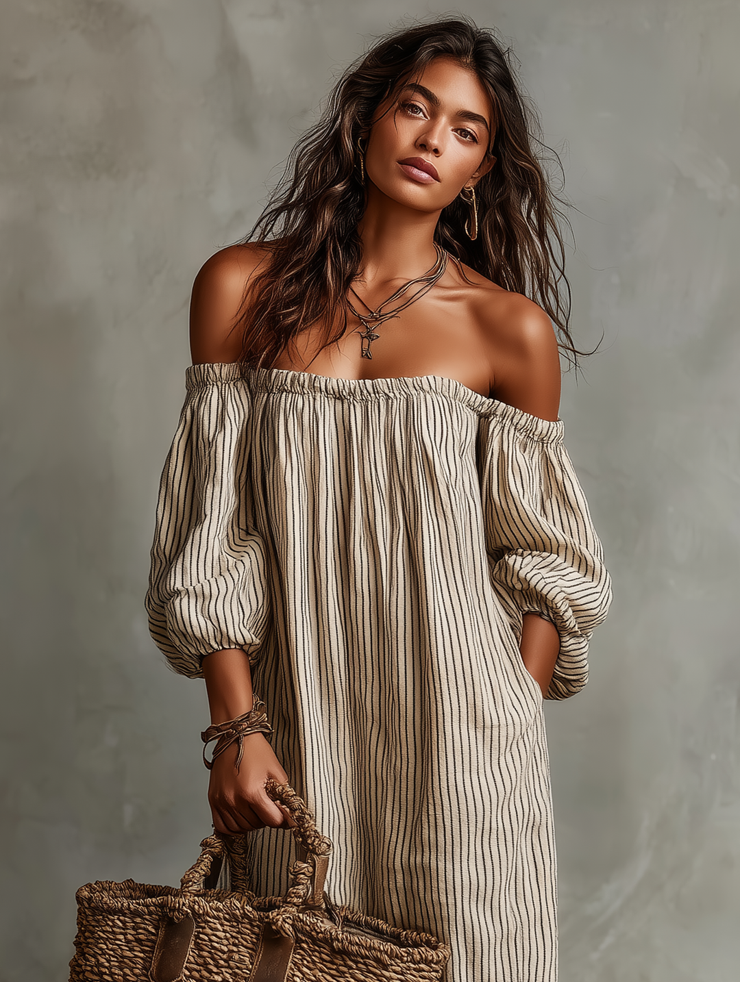 Astrid | Damen Schulterfreies Maxi Urlaubskleid