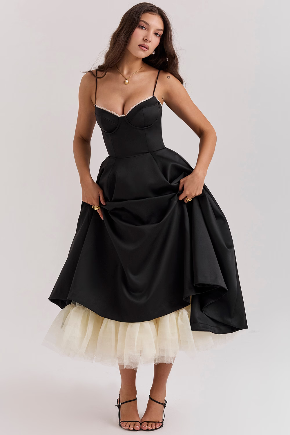 Verena | Damen Sommer Spaghettiträger Hochzeitsgast Midikleid