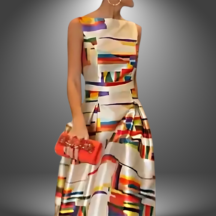 Regine | Damen Maxikleid | Geometrisches Muster mit weitem Schnitt