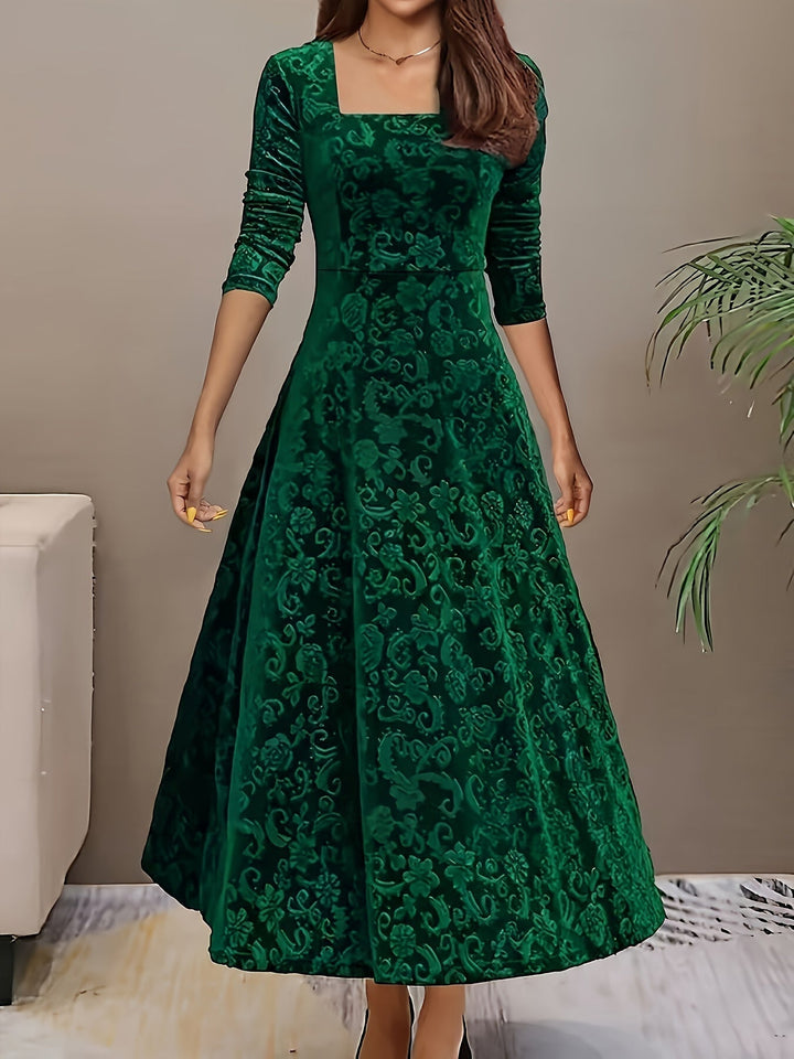 Sylvia | Damen Langarm Blumenmuster Abend Midikleid