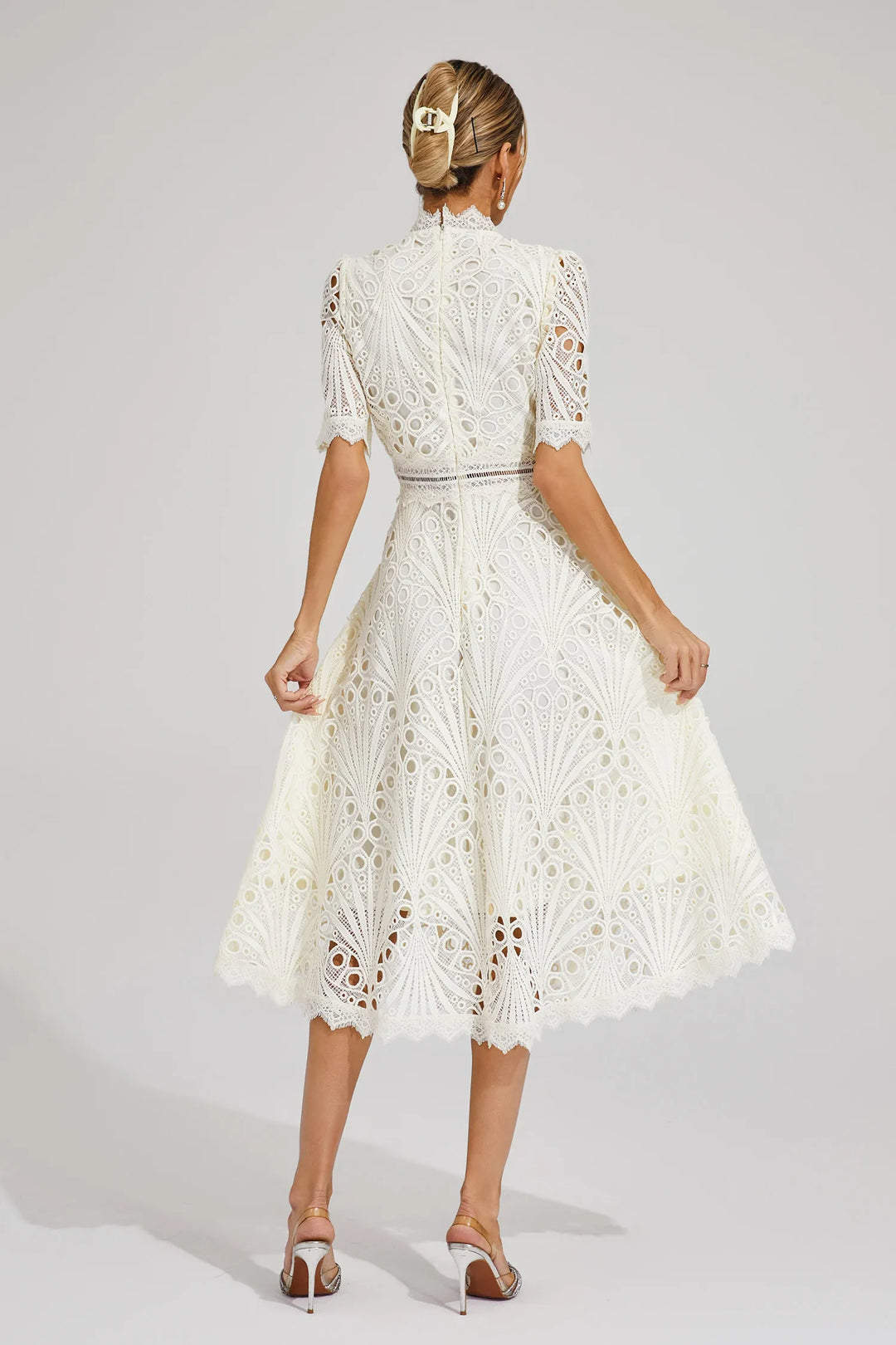 Thea | Women's Elegant Eyelet Pattern Midi Dress