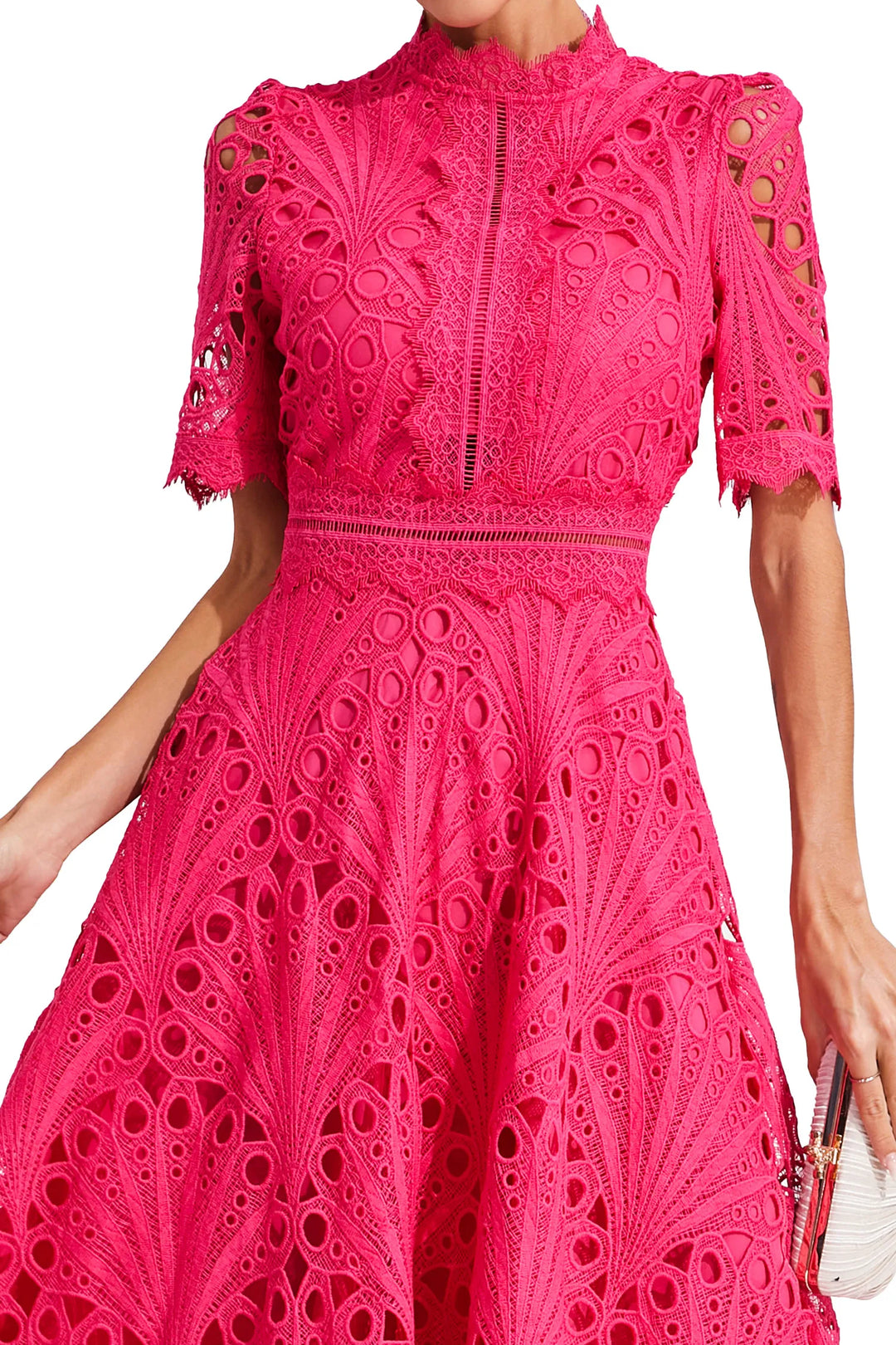 Thea | Women's Elegant Eyelet Pattern Midi Dress