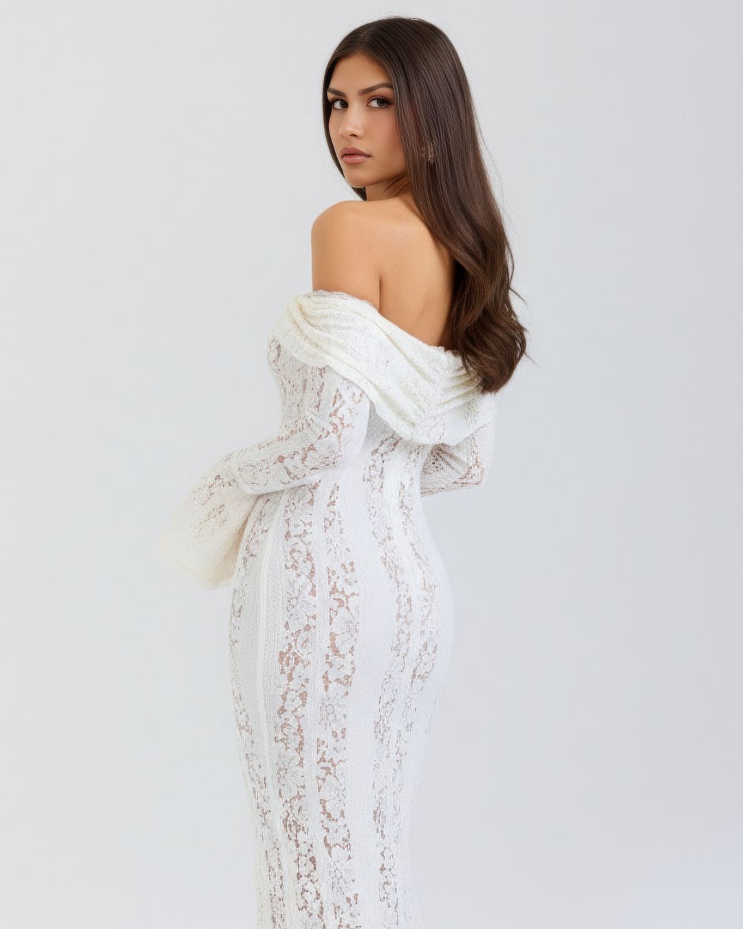 Christa | Damen Elegantes Off Shoulder Hochzeitsgastkleid mit Spitze