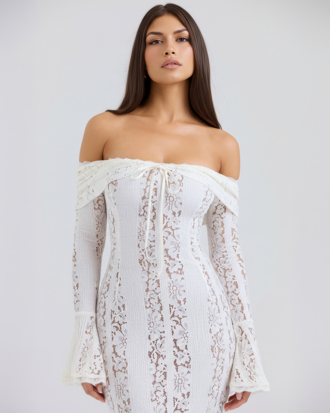 Christa | Damen Elegantes Off Shoulder Hochzeitsgastkleid mit Spitze