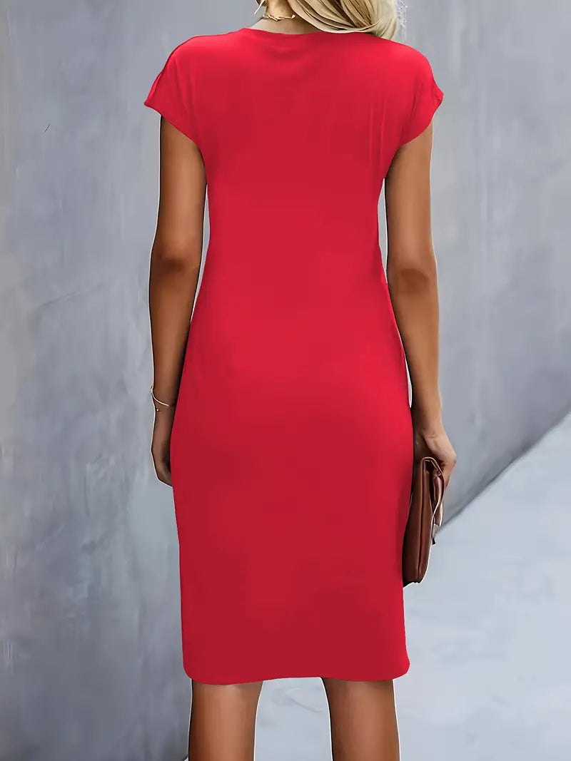 Isla | Damen Elegant Rundhalsausschnitt Bodycon Midi Kleid