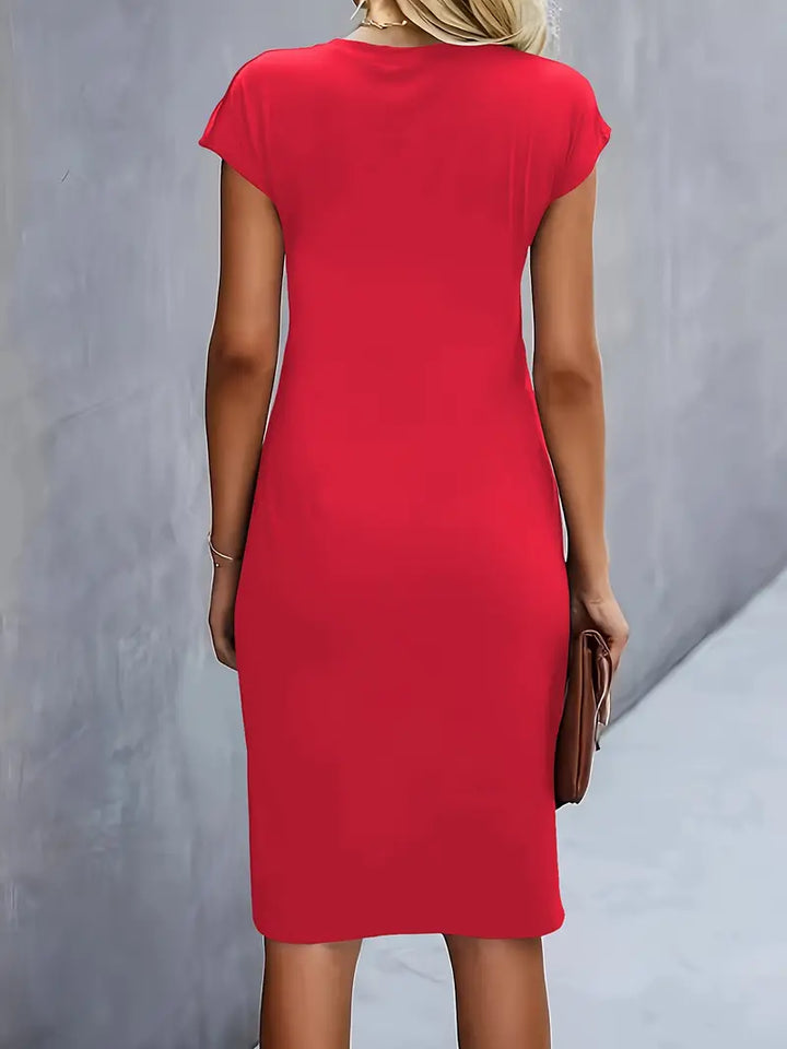 Isla | Damen Elegant Rundhalsausschnitt Bodycon Midi Kleid