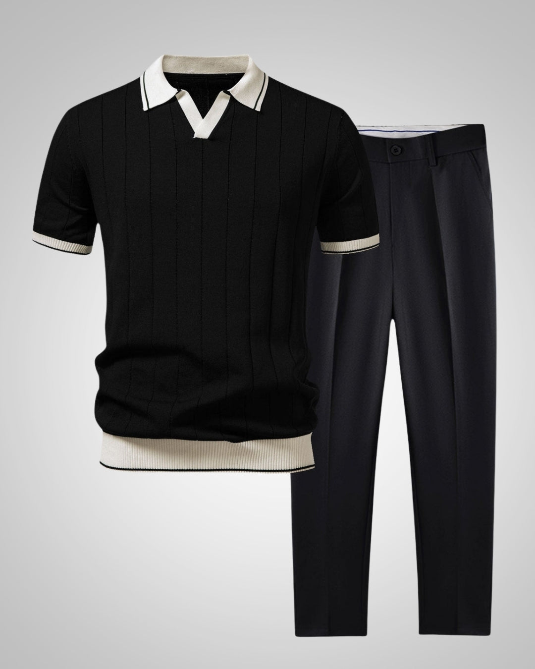 Ezra | Herren Modisches Strickpolo Hosen Set