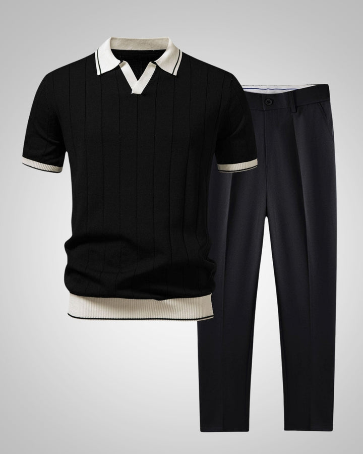 Ezra | Herren Modisches Strickpolo Hosen Set