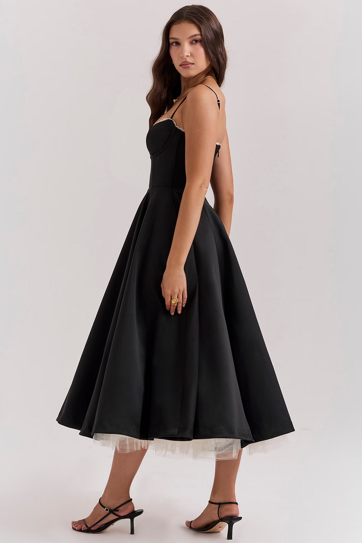 Verena | Damen Sommer Spaghettiträger Hochzeitsgast Midikleid