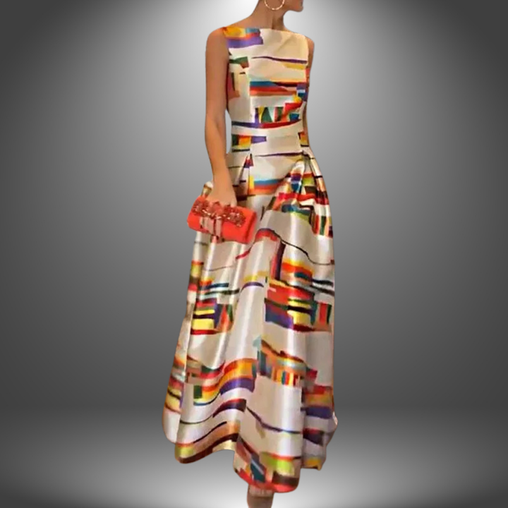 Regine | Damen Maxikleid | Geometrisches Muster mit weitem Schnitt