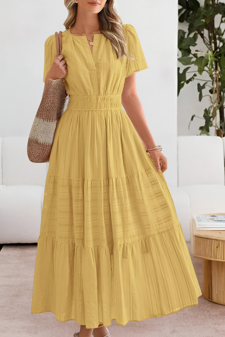 Alina | Damen Sommer Boho-Stil V-Ausschnitt Strand Maxikleid