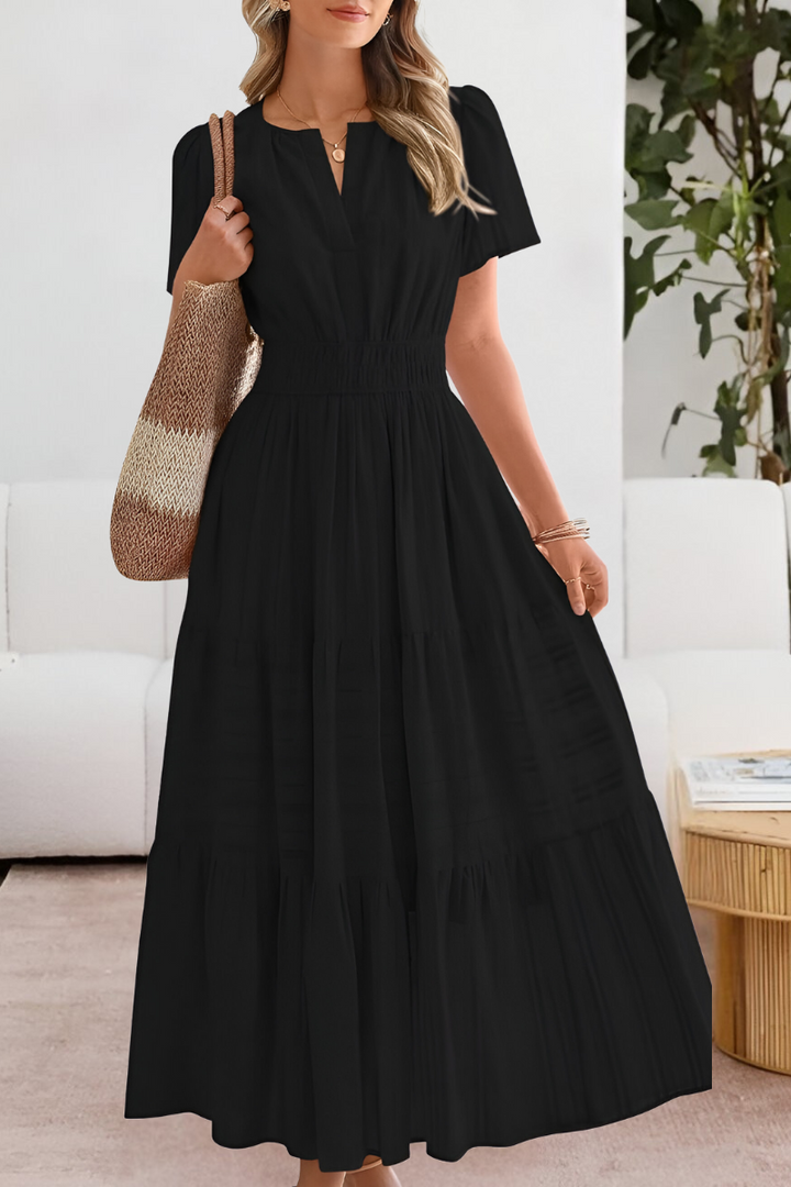 Alina | Damen Sommer Boho-Stil V-Ausschnitt Strand Maxikleid