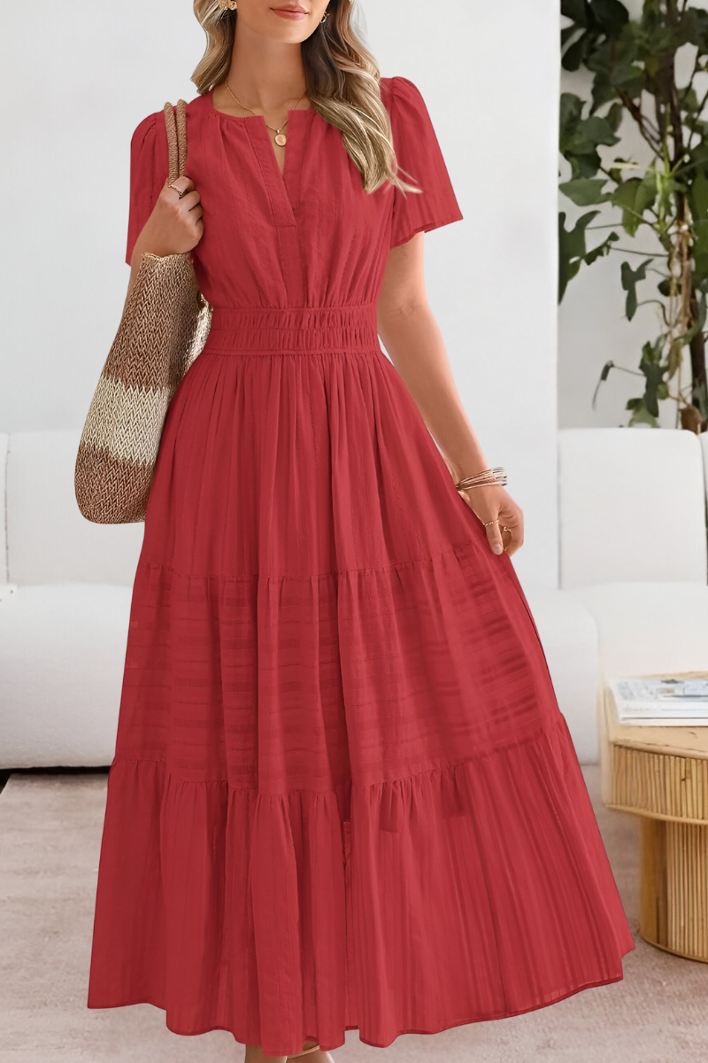 Alina | Damen Sommer Boho-Stil V-Ausschnitt Strand Maxikleid