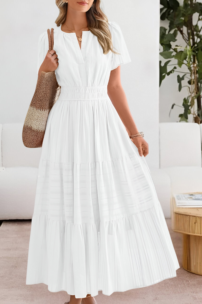 Alina | Damen Sommer Boho-Stil V-Ausschnitt Strand Maxikleid