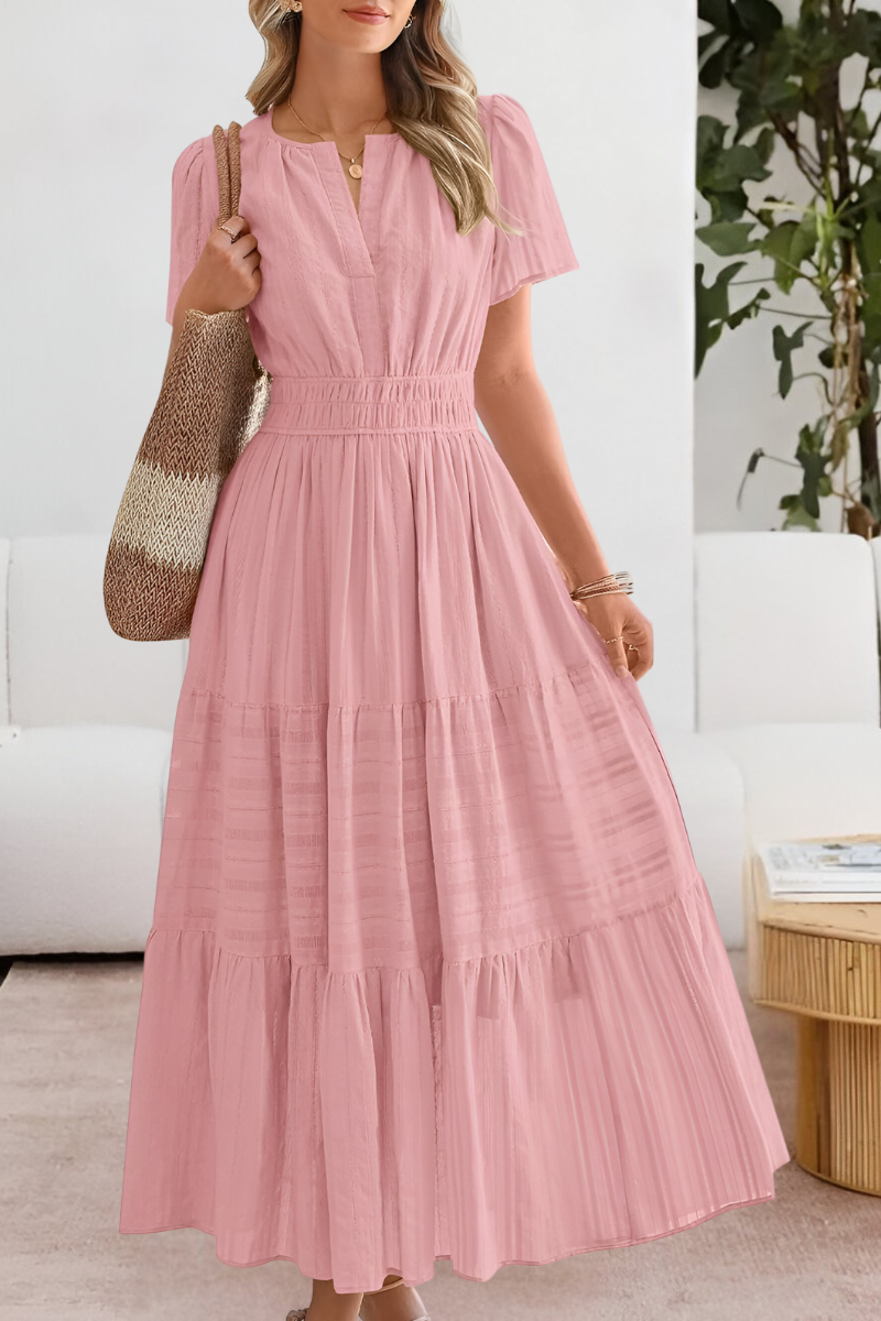 Alina | Damen Sommer Boho-Stil V-Ausschnitt Strand Maxikleid