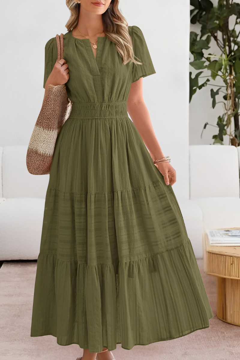 Alina | Damen Sommer Boho-Stil V-Ausschnitt Strand Maxikleid