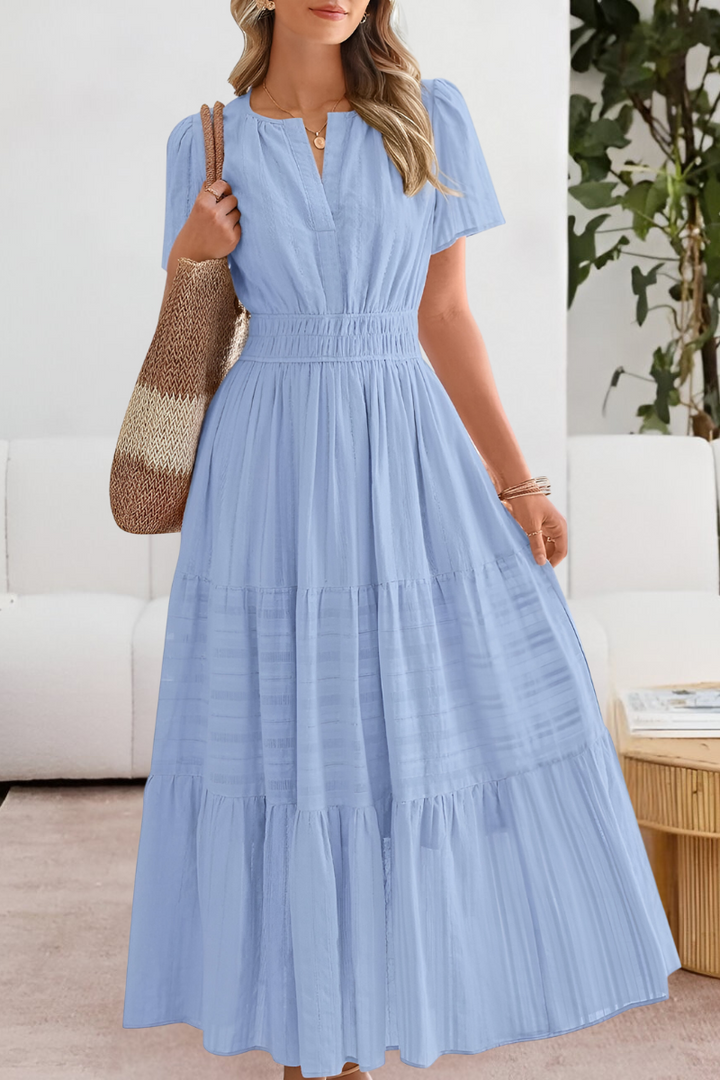 Alina | Damen Sommer Boho-Stil V-Ausschnitt Strand Maxikleid
