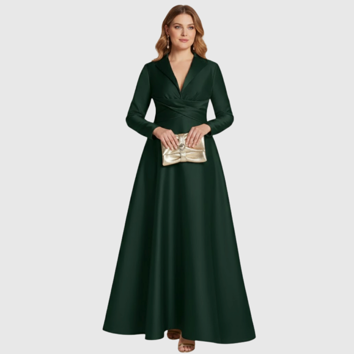 Dana | Maxi Abendkleid mit V-Ausschnitt und langen Ärmeln
