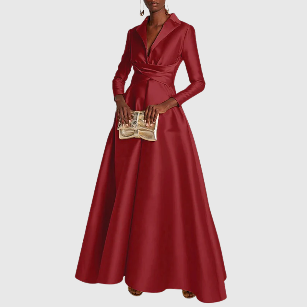 Dana | Maxi Abendkleid mit V-Ausschnitt und langen Ärmeln