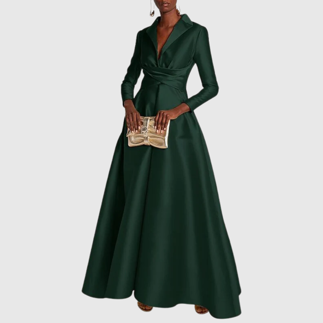 Dana | Maxi Abendkleid mit V-Ausschnitt und langen Ärmeln