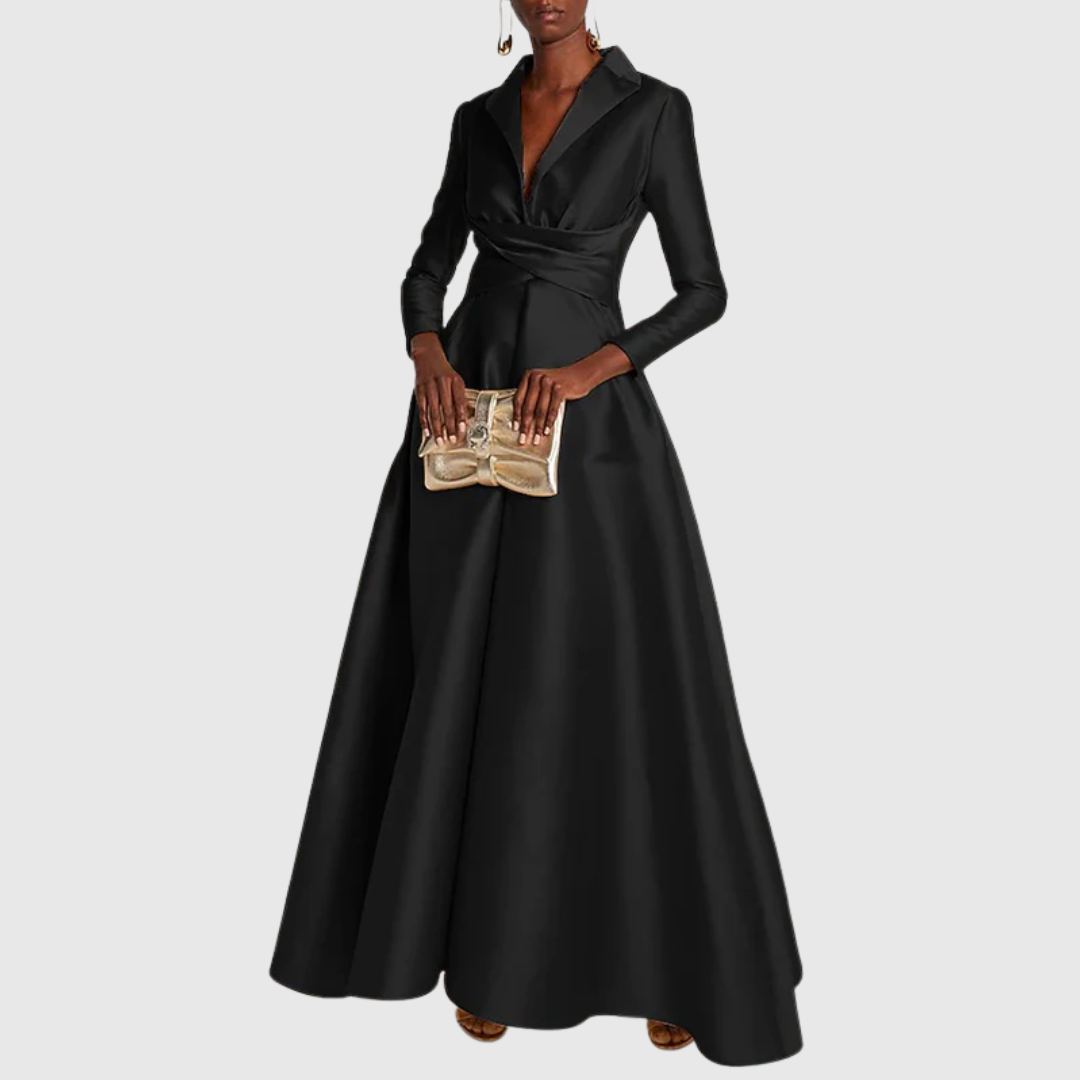 Dana | Maxi Abendkleid mit V-Ausschnitt und langen Ärmeln
