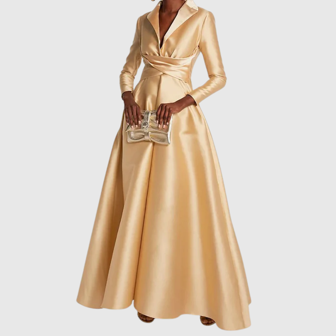 Dana | Maxi Abendkleid mit V-Ausschnitt und langen Ärmeln