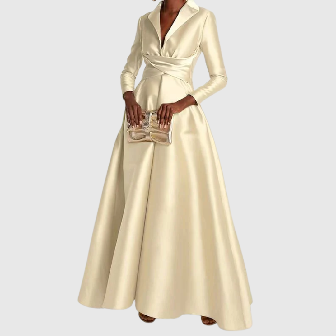 Dana | Maxi Abendkleid mit V-Ausschnitt und langen Ärmeln