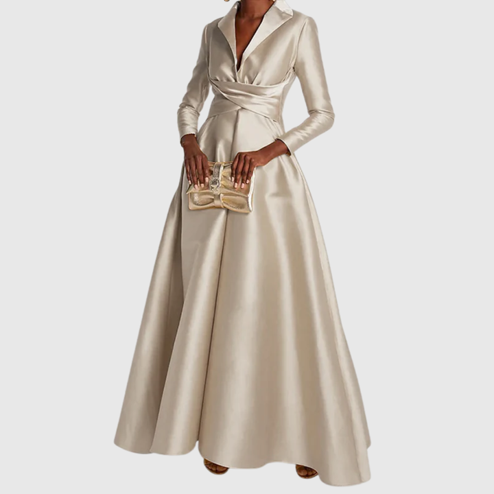 Dana | Maxi Abendkleid mit V-Ausschnitt und langen Ärmeln
