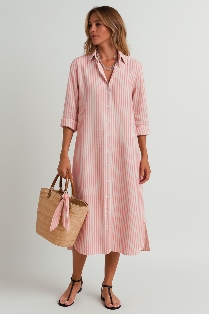 Livia | Damen Lässiges Streifenmuster Midi Strandkleid