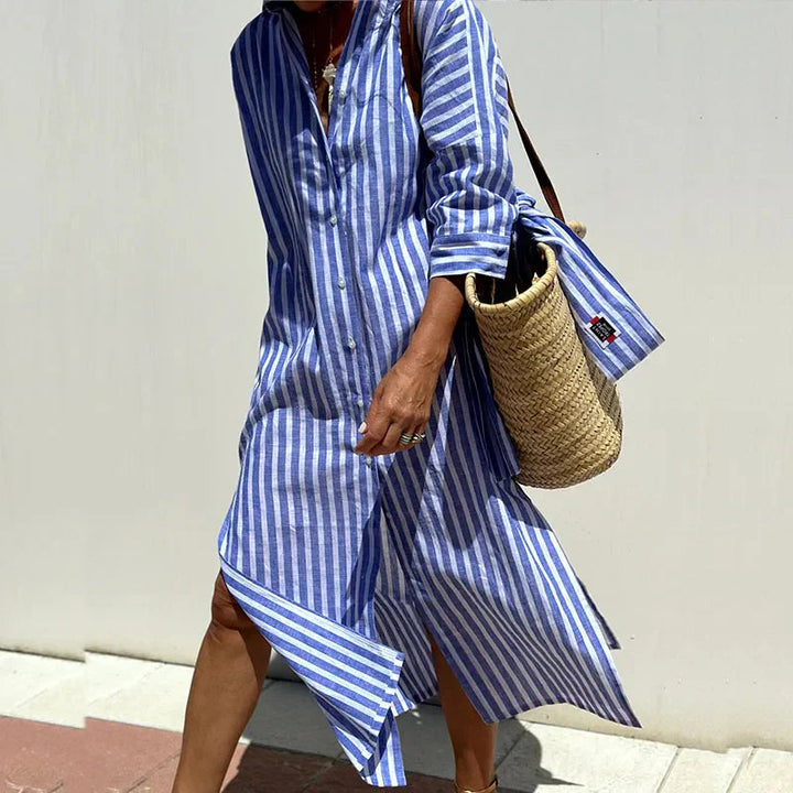 Livia | Damen Lässiges Streifenmuster Midi Strandkleid