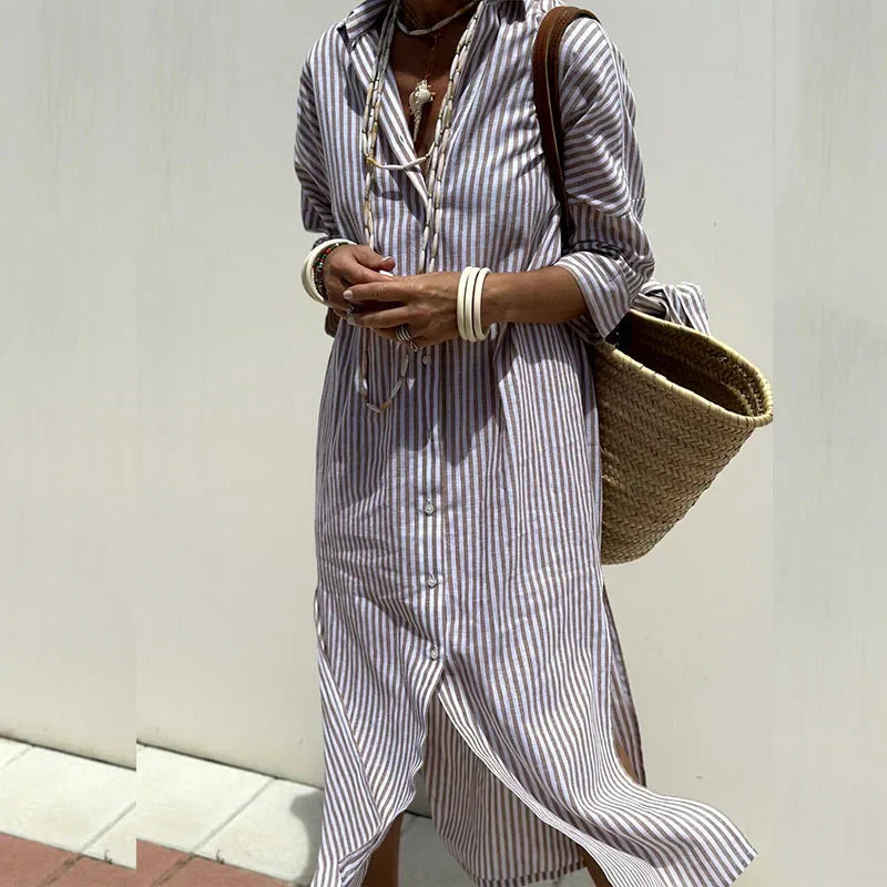 Livia | Damen Lässiges Streifenmuster Midi Strandkleid