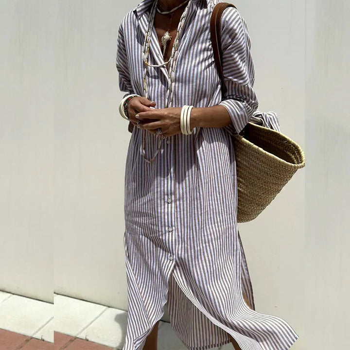 Livia | Damen Lässiges Streifenmuster Midi Strandkleid