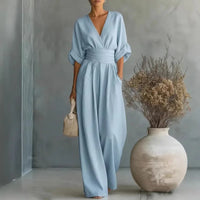 Salome | Damen Eleganter V-Ausschnitt Jumpsuit
