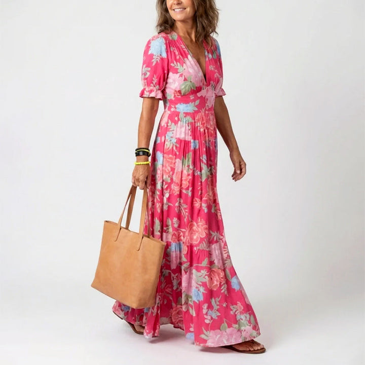 Paula | Damen Geblümtes Sommer Maxikleid Mit V-Ausschnitt