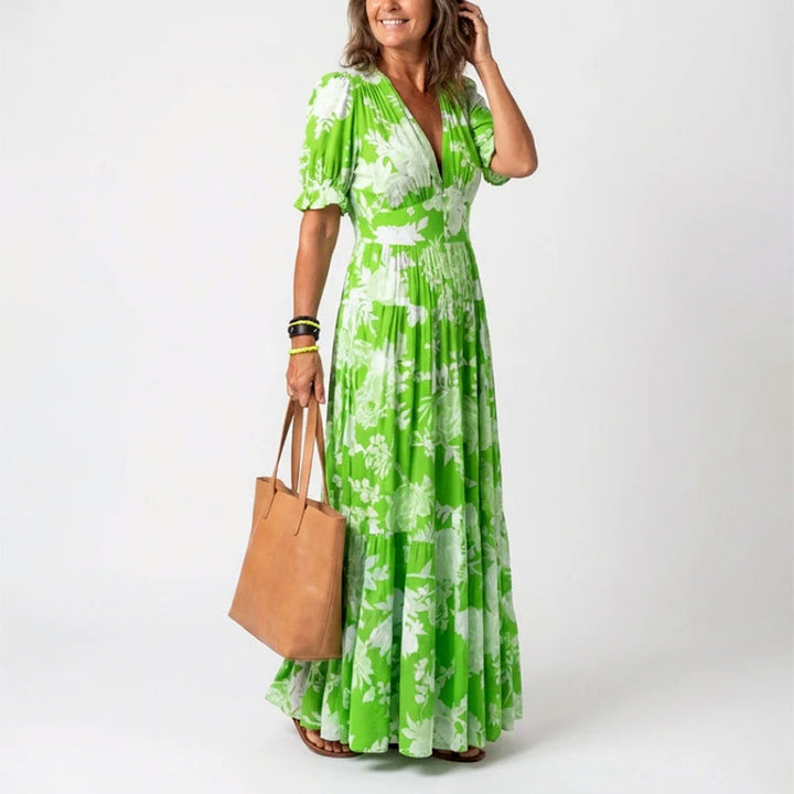 Paula | Damen Geblümtes Sommer Maxikleid Mit V-Ausschnitt