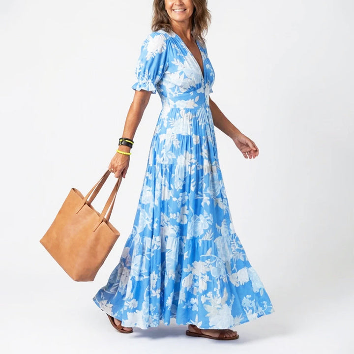 Paula | Damen Geblümtes Sommer Maxikleid Mit V-Ausschnitt