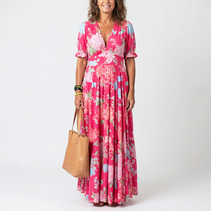 Paula | Damen Geblümtes Sommer Maxikleid Mit V-Ausschnitt