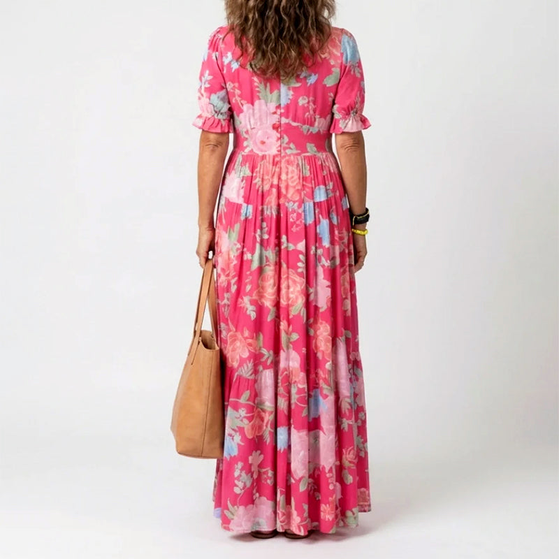 Paula | Damen Geblümtes Sommer Maxikleid Mit V-Ausschnitt
