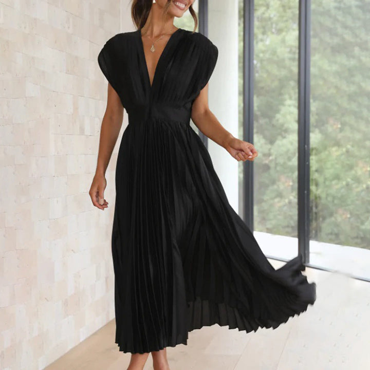 Lara | Damen Plissiertes Hochzeitsgast Maxi Kleid