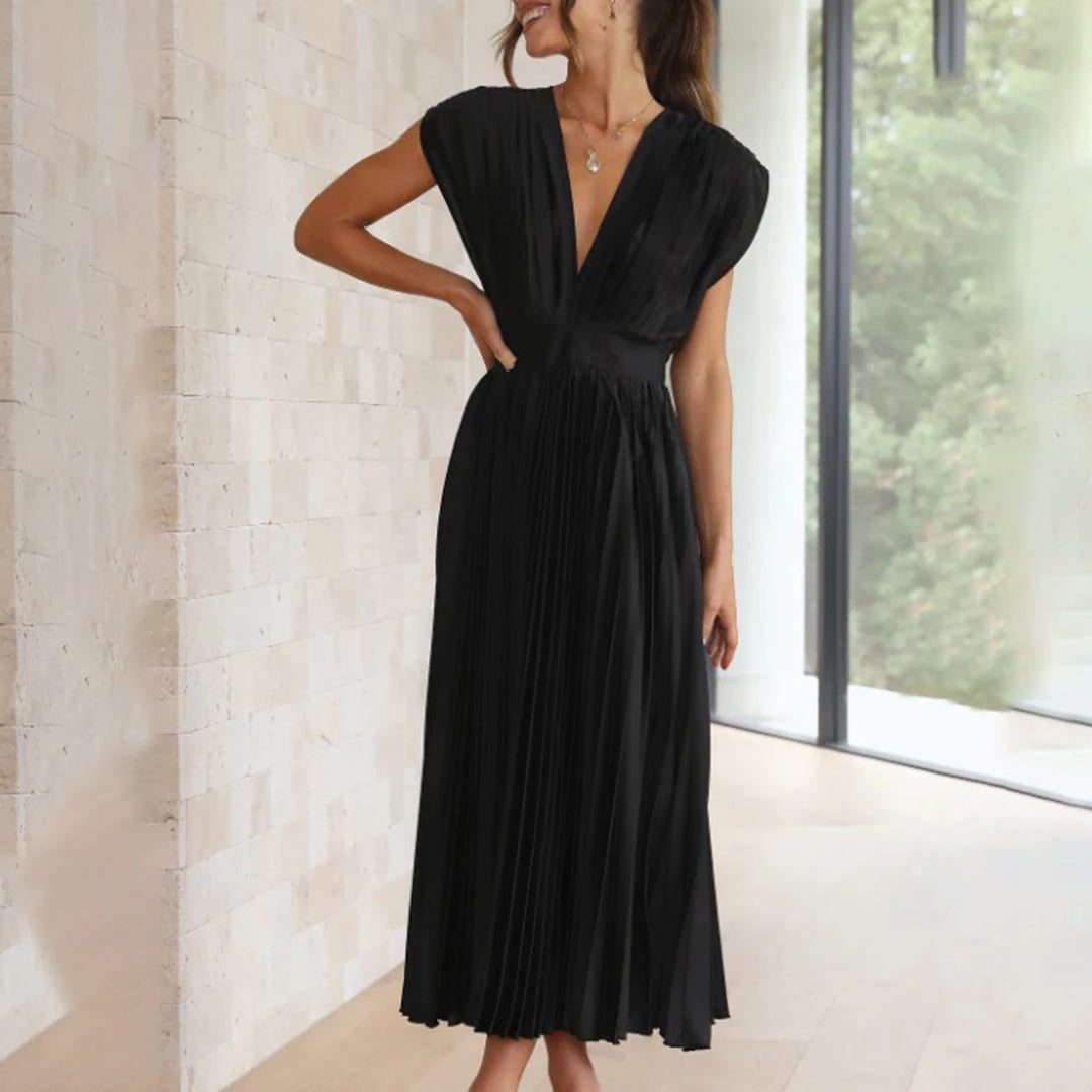 Lara | Damen Plissiertes Hochzeitsgast Maxi Kleid