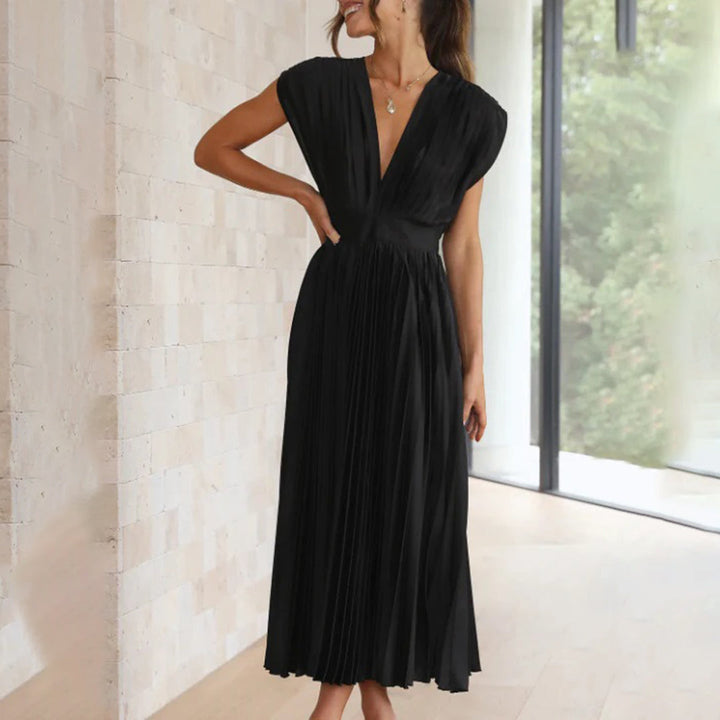 Lara | Damen Plissiertes Hochzeitsgast Maxi Kleid